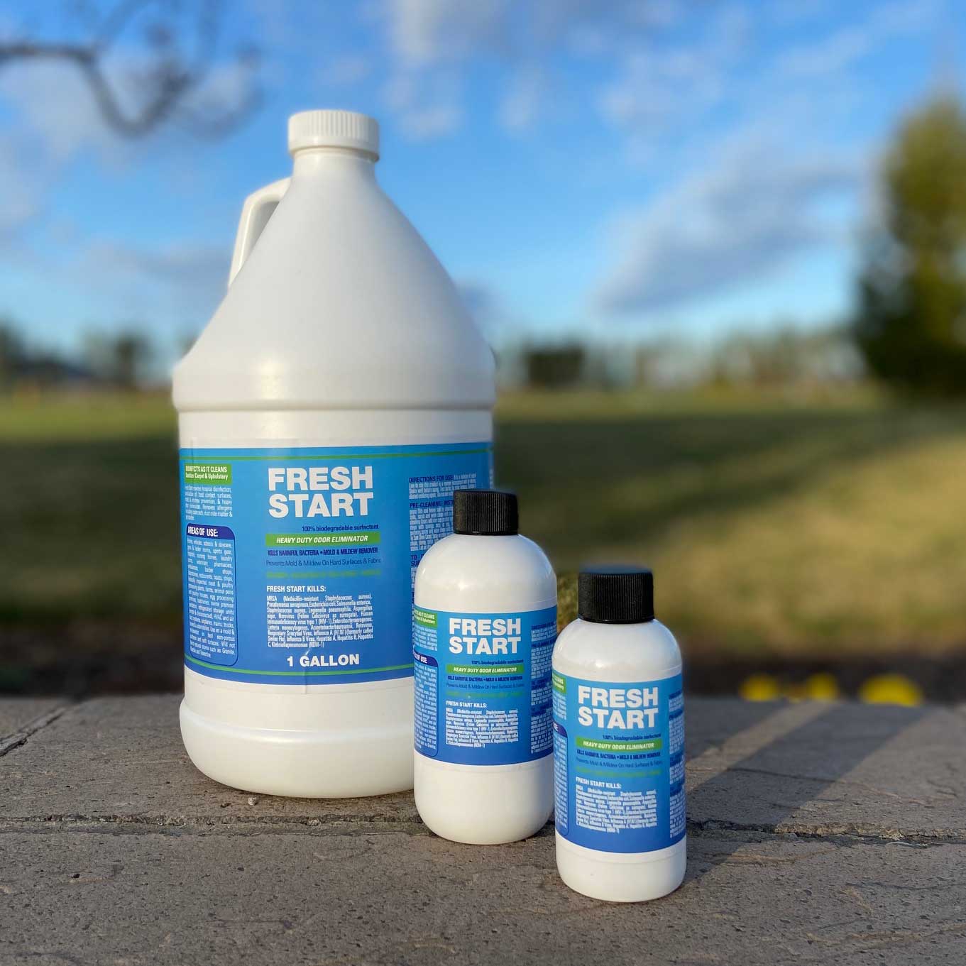 Fresh Start in one gallon, pint, and travel sizes